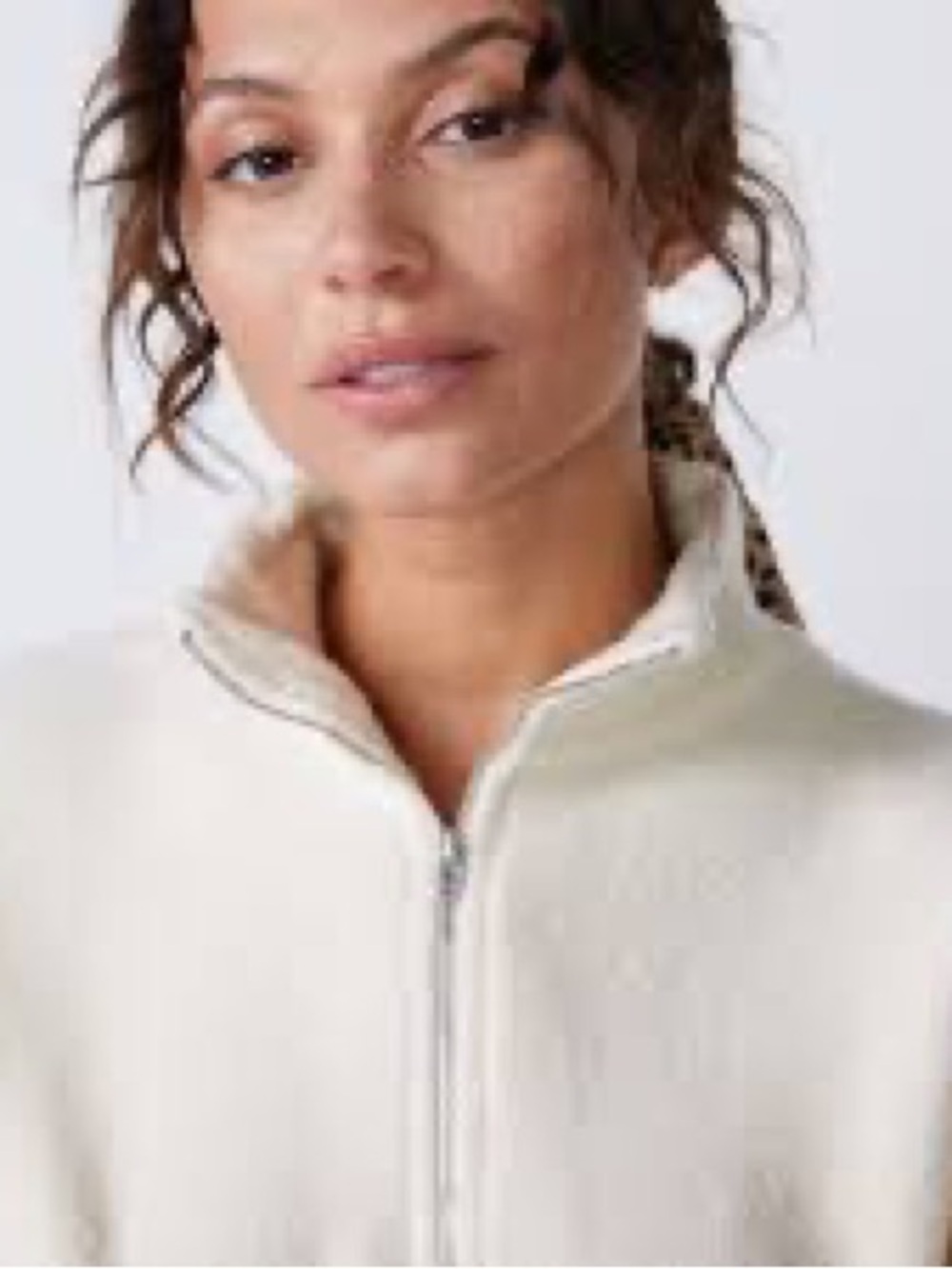 Monrow Teddy Fleece Cream Knit Cotton Blend  Quarter Zip Pullover Top L